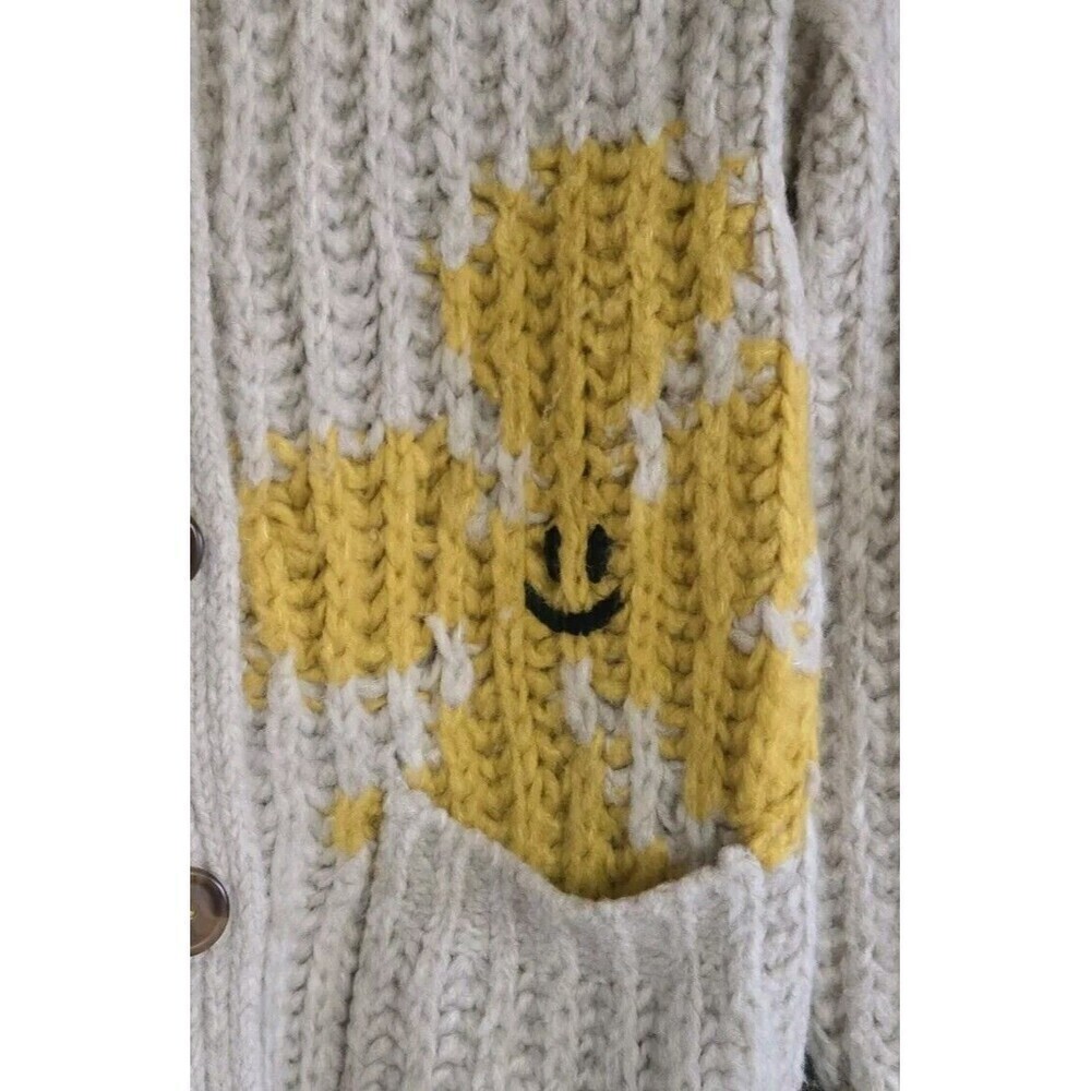 Anthropologie Pilcro Wool Flower Cardigan Sweater Womens XS Tan Cheerful Smile - Picture 4 of 8